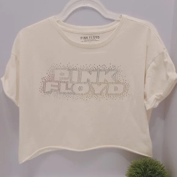 Pink Floyd Cropped Graphic Tee with Rhinestone Logo – Size L - Picture 1 of 8